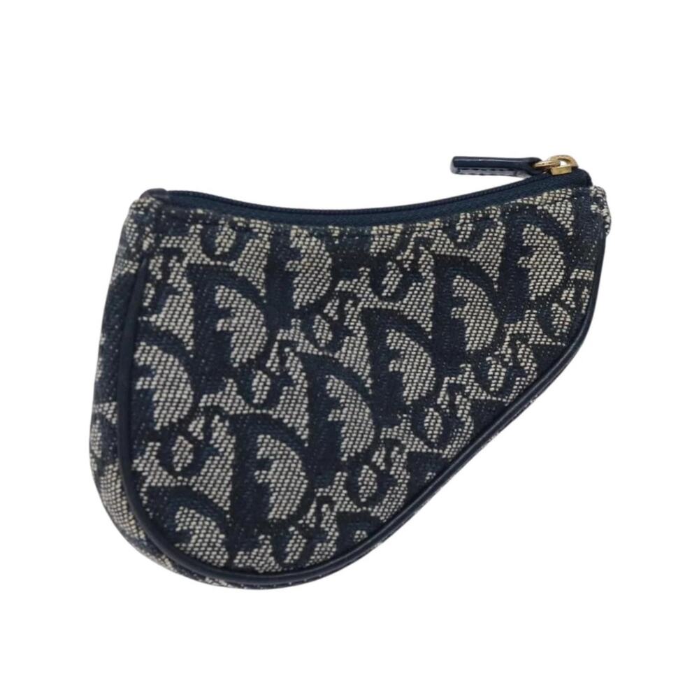 Christian Dior Saddle Coin Case Navy Blue Trotter Canvas with Gold Hardware Made
